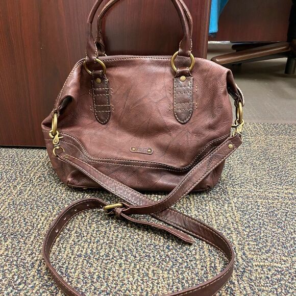 Frye burgundy brown distressed cross body satchel hand bag - Picture 9 of 9